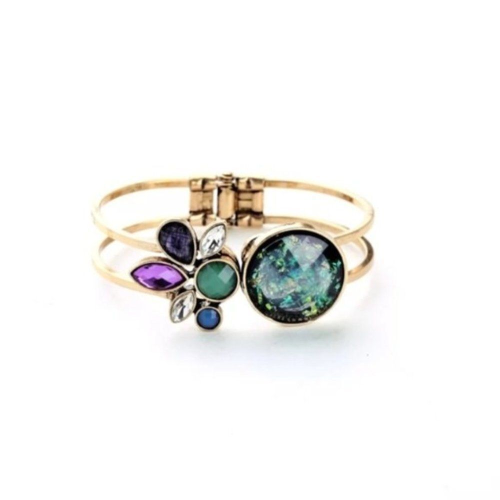Flower Rhinestone Vintage Gold Cuff Bracelet